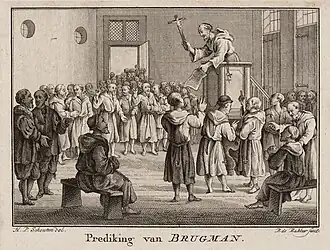 Prediking van Jan Brugman, ets door Barent de Bakker naar een tekening van Hermanus Petrus Schouten (1782).