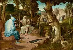 De heilige kluizenaars Antonius en Paulus in de woestijn