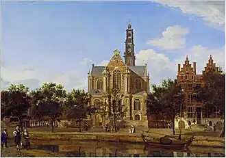 Westerkerk door Jan van der Heyden, rond 1670, met andere stoffering