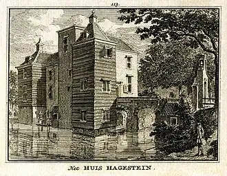 Kasteel Hagestein (18e eeuw) gravure H. Spilman naar tekening J. de Beijer,