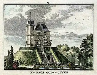 Huis Oud-Wulven gravure van H. Spilman naar een tekening van J. de Beijer