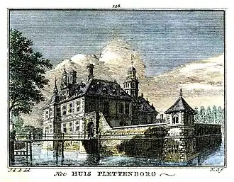 Huis Plettenburg te Jutphaas gravure H. Spilman naar tekening J. de Beijer, rond 1745