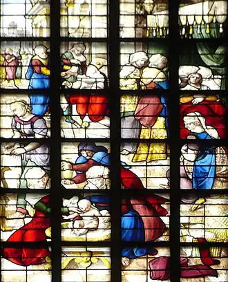 De geboorte van Johannes de Doper, een van de Goudse glazen gemaakt door Meynaert en Scrivers naar een ontwerp van Lambert van Noort