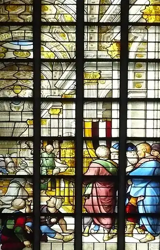 De aankondiging van de geboorte van Johannes de Doper, een van de Goudse glazen gemaakt door Meynaert naar een ontwerp van Lambert van Noort