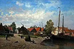 Spakenburg met afgemeerde vissersboten