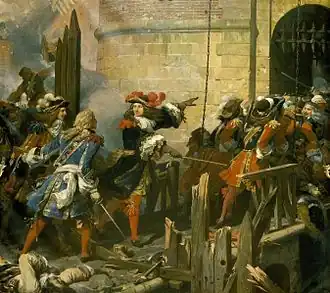 het binnenvallen van Valencijn door de Musketiers garde, Schilderij van Jean Alaux le Romain.