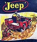 Tekening van een Jeep met ploeg (1949)