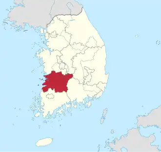 Kaart van provincie Jeollabuk-do van Zuid-Korea