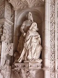 Koning Manuel I met Sint-Hiëronymus in het westportaal