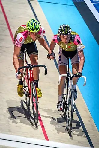 Morkov (links) samen met Andreas Graf tijdens de Zesdaagse van Bremen 2014.