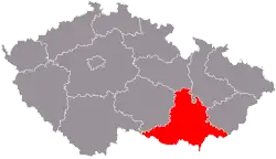 Kaart van Zuid-Moravische regio in Tsjechië