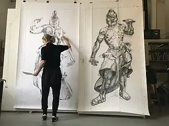 Van Loon tekent twee levensgrote Japanse tempelwachters (2019)