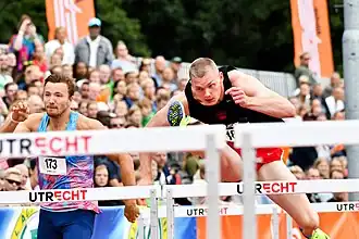 Job Beintema (rechts) in actie tijdens de NK Senioren in 2017.