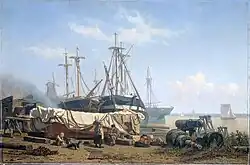 Schafttijd op een Scheepstimmerwerf aan de Maas