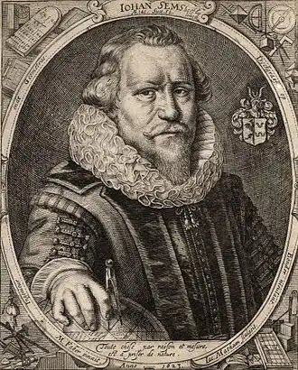 Johan Sems gravure uit 1623, gravure van Jacob Matham naar een portret gemaakt door Martin Hermann Faber