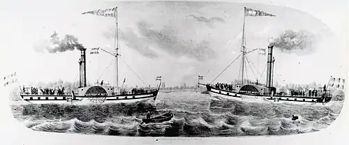 1877-1892, identieke stoomraderboten Johan en Cornelis de Witt, gebouwd in 1848 bij werf der Moerdijkse Stoomboten voor de DSM. Afmetingen: 42.10 * 7,17 m.