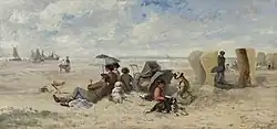 Familiedag op het strand van Scheveningen (ca. 1885)
