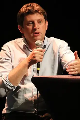 Foto genomen tijdens het debat tussen John Crombez en Bruno Tobback van 20 mei 2015 in de Vooruit Gent