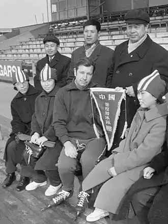 Johnny Werket als trainer met de Chinese schaatsploeg van 1972