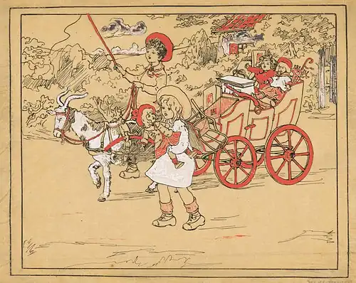 Jongen bestuurt een poppenkoets op een geit