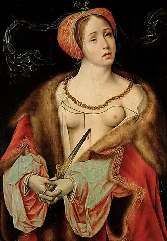 Portret van de "Dood van Lucretia" door Joos van Cleve, 16e eeuw.