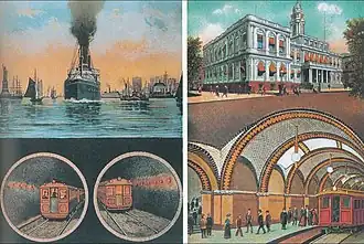 1913 briefkaart ter illustratie van de tunnel en het station in Brooklyn Borough Hall.