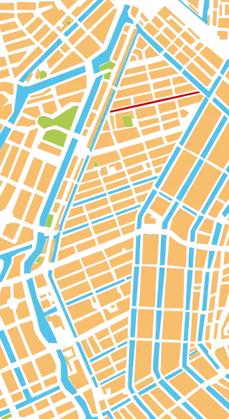 Locatie gedempte Lindengracht (in het rood)