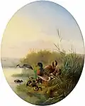 Eendenfamilie aan de oever van de rivier (1856)