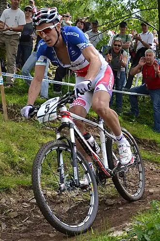 Absalon tijdens de Wereldbeker in La Bresse