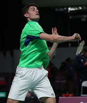 Carraggi tijdens de wedstrijd voor de bronzen medaille van de 'gemengde dubbel' op de Olympische Jeugdspelen van 2018.