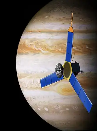 De Juno-ruimtesonde bij Jupiter (artist's impression)