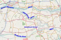 Kaart van de Afgedamde Maas en omliggende rivieren
