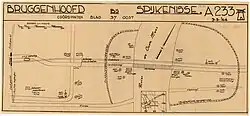 Kaart Bruggenhoofd bij Spijkenisse met verdedigingswerken (clandestien gemaakt door Verzet) 3-5-1944