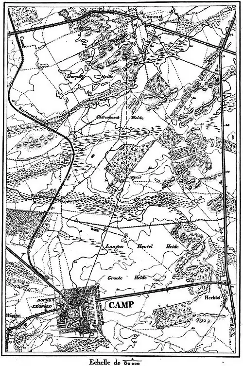 Topografische kaart met de Geodetische Basis, gepubliceerd in 1867