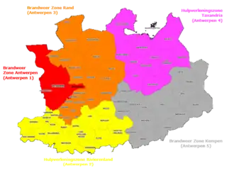 De provincie Antwerpen is verdeeld in vijf hulpverleningszones.