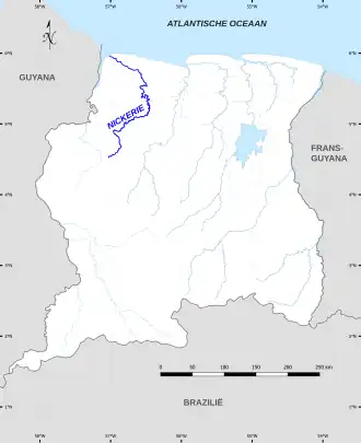 Kaart van de Nickerie Rivier in Suriname