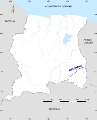 Kaart van Oelemarie Rivier in Suriname