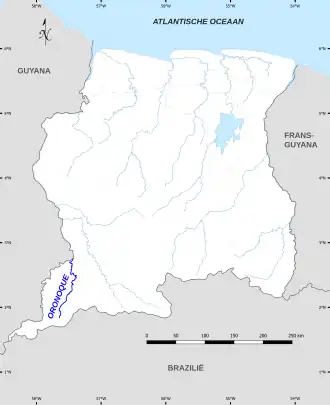 Kaart van Oronoque Rivier in Suriname