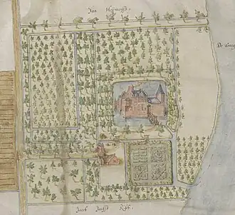 Oud Teylingen op een kaart uit 1595