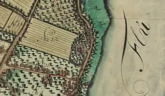 Tiendenkaart van Varik, met een afbeelding van het kasteel (1714)