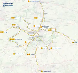 Kaart van het Gewestelijk ExpresNet