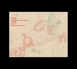 Detail Kadasterkaart 1842 Lutterade met Drossaerdhuis en Hoeve Lutterade