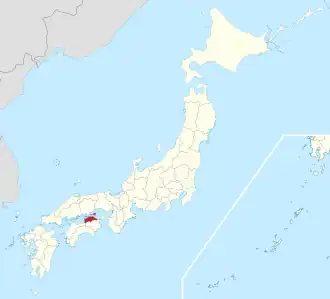 Kaart van Japan met Kagawa gemarkeerd