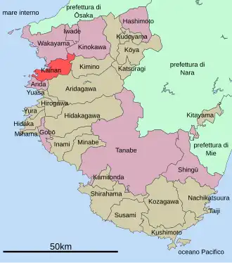 Situering van Kainan in de prefectuur Wakayama