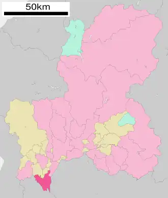 Situering van Kaizu in de prefectuur Gifu