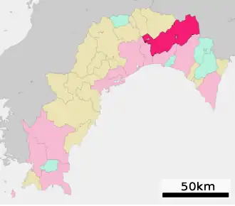 Situering van Kami in de prefectuur Kōchi