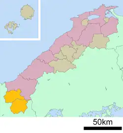 Kaart van Shimane met het district Kanoashi gemarkeerd