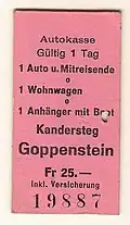 Kaartje autovervoer BLS Kandersteg-Goppenstein, 1972
