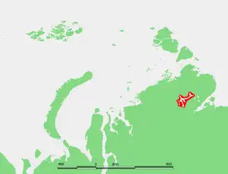 Locatie van het meer binnen het schiereiland Tajmyr