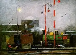 Spoorwegemplacement bij nacht